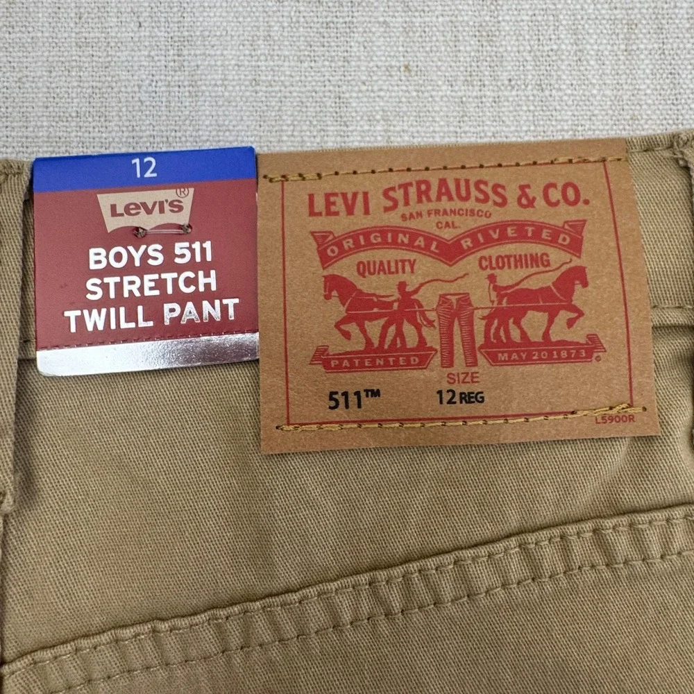 Levis Boys‎ 511 Slim Fit Stretch Adjustable Twill Pants Harvest Gold Khaki Sz 12